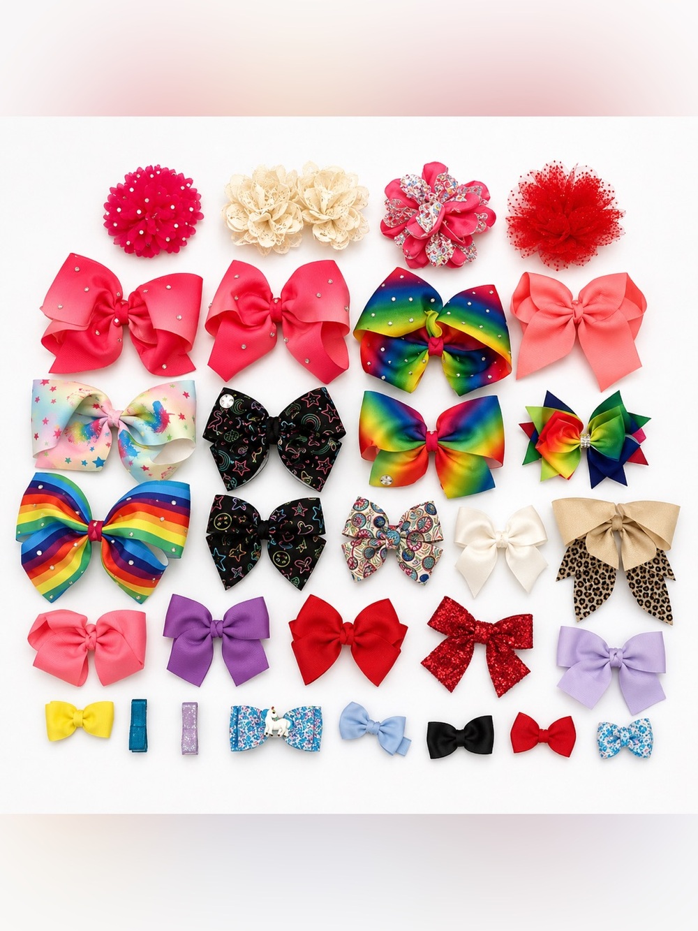 30-Piece Girls Hair Bow Bundle Clips Barrettes Rainbow Leopard